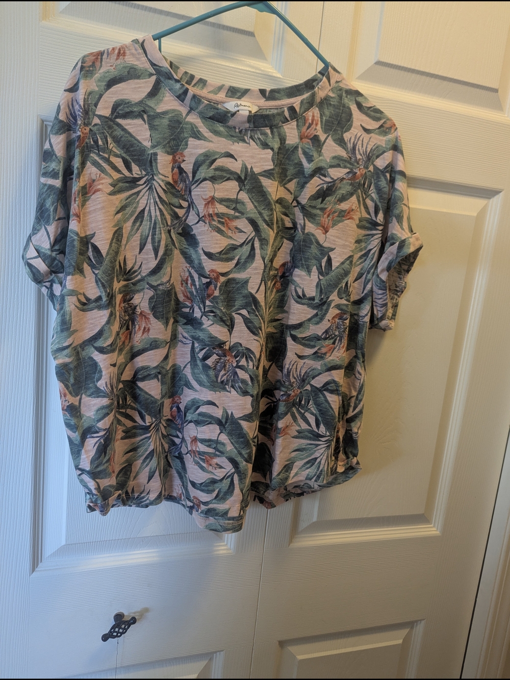 Reitmans Pink Short Sleeve Tropical Print Top